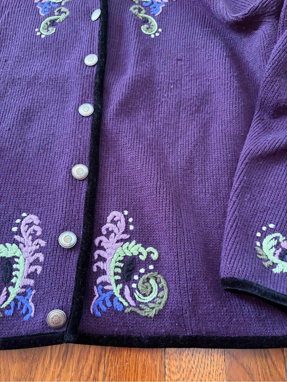 Croft & Barrow Purple Embroidered Cardigan with Green & Lavender Accents - Picture 7 of 12